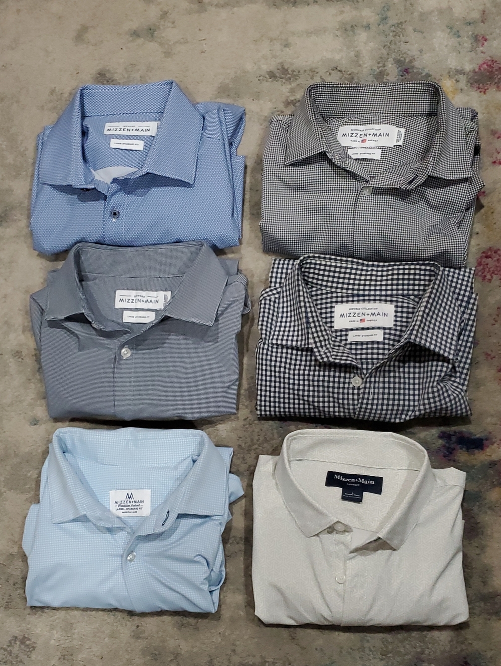 6 Mizzen+Main Printed Performance Wear Casual Dress Shirts Size L